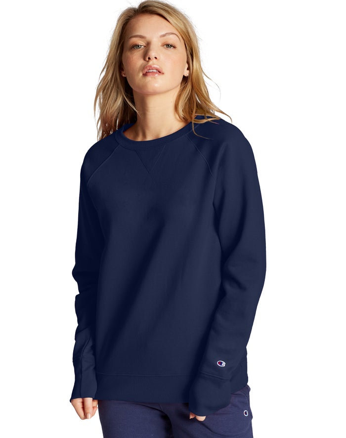 Champion Dame Sweatshirt Mørkeblå - Powerblend Fleece Classic Crew - Danmark RKC-168324